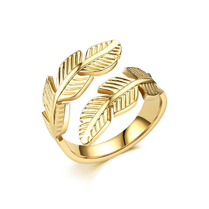 Anillo De Pluma Acero Titanio Ajustable Dorado